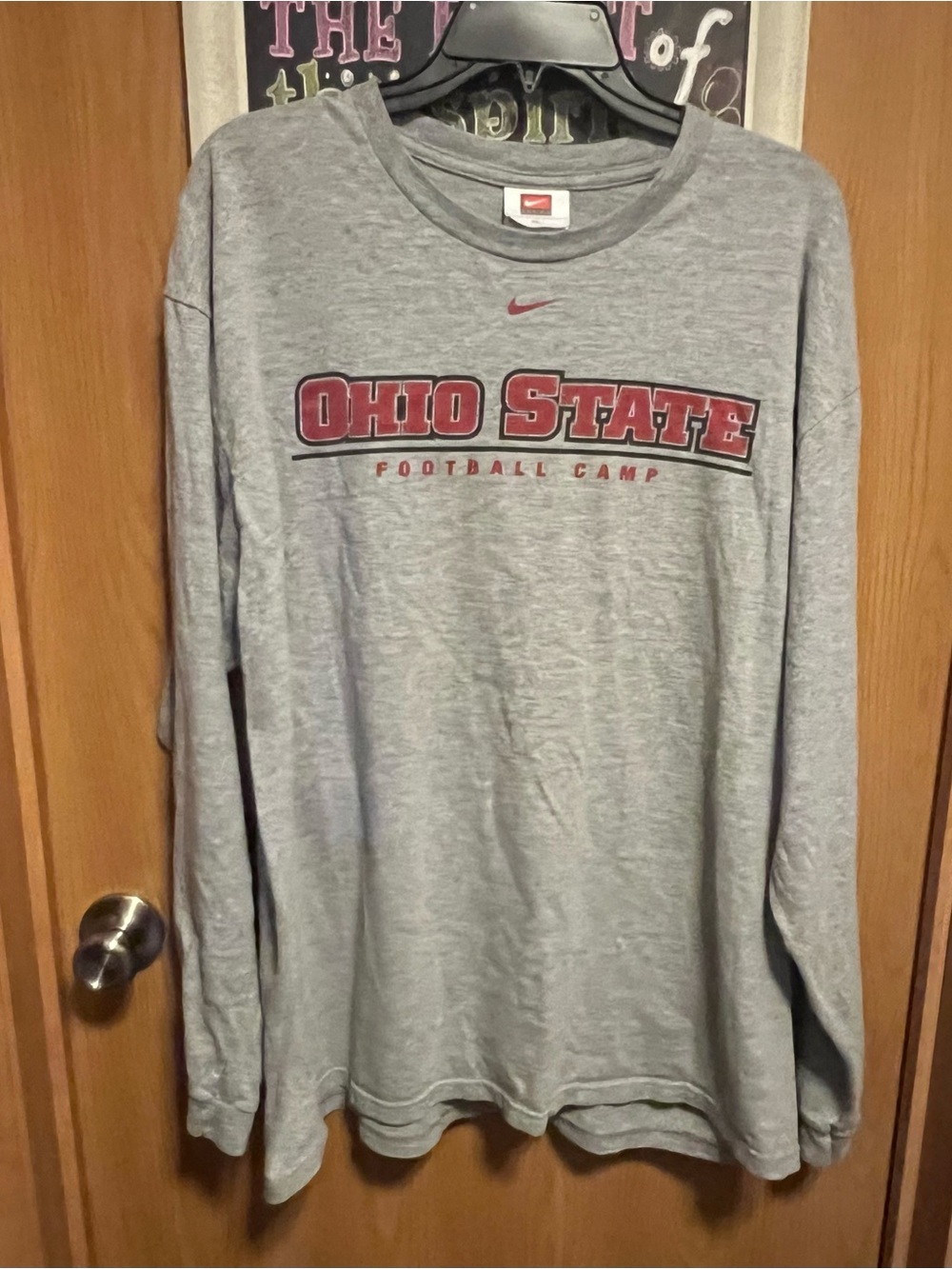 Nike Gray Long-Sleeve Ohio State Football Camp Tee with Red Logo